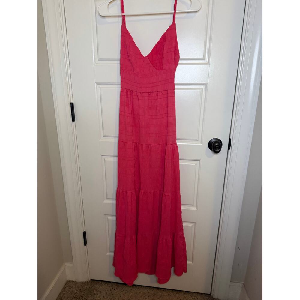 Hot Pink Tiered Maxi Spaghetti Strap Sundress Size Small/4 Cutout with Bow Back